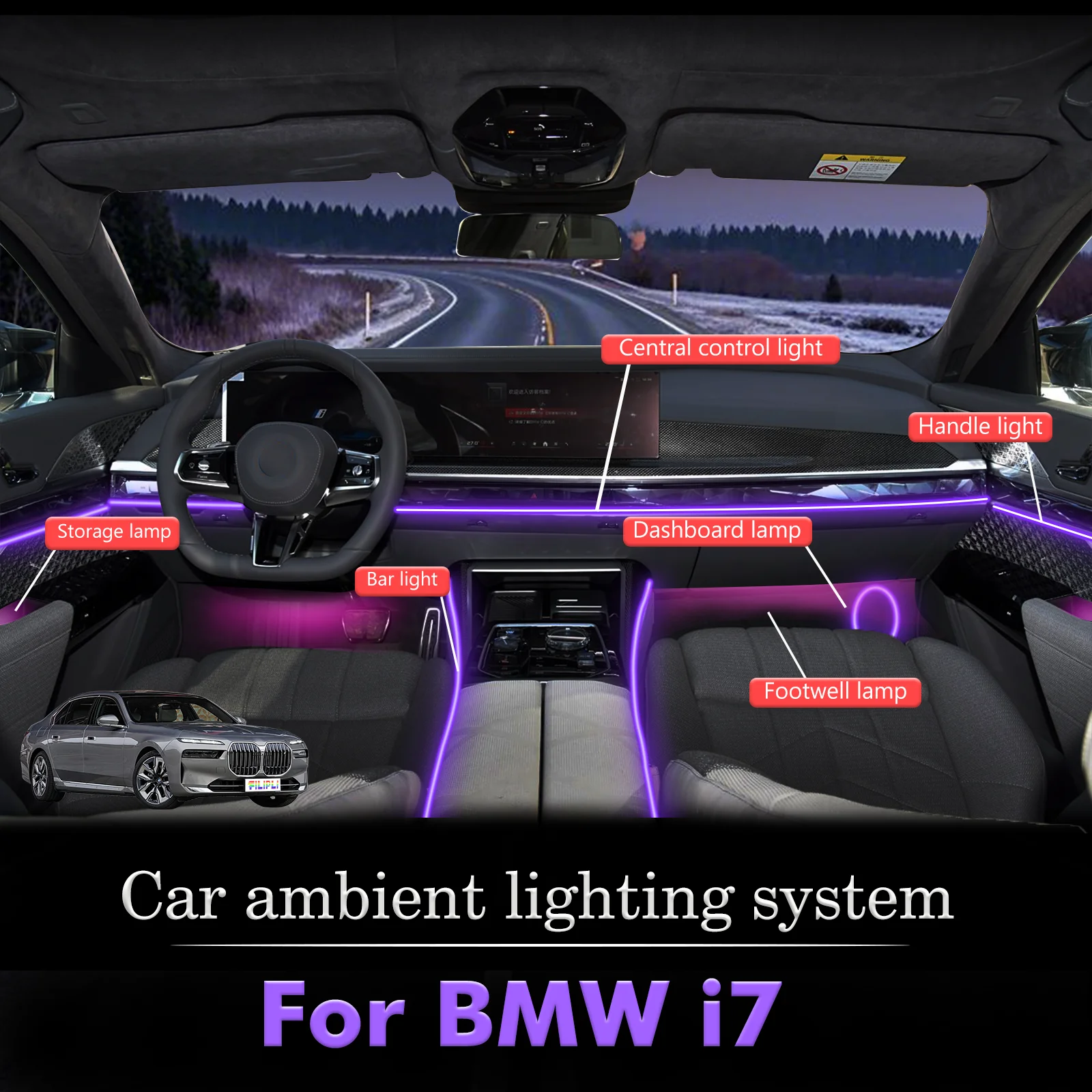 

For BMW I7 Smart Remote Control RGB 64 Colors LED Car Interior Ambient Light Energy Saving Efficient Lamp Kit