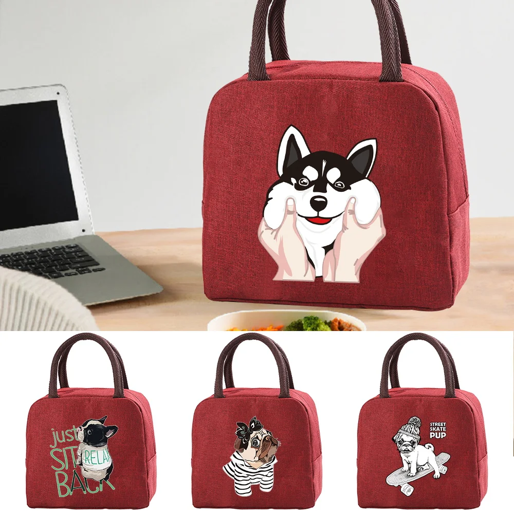 

Fresh Cooler Bags Portable Zipper Thermal Lunch Bags for Women Dog Print Convenient Lunch Box Tote Travel Picnic Food Handbag