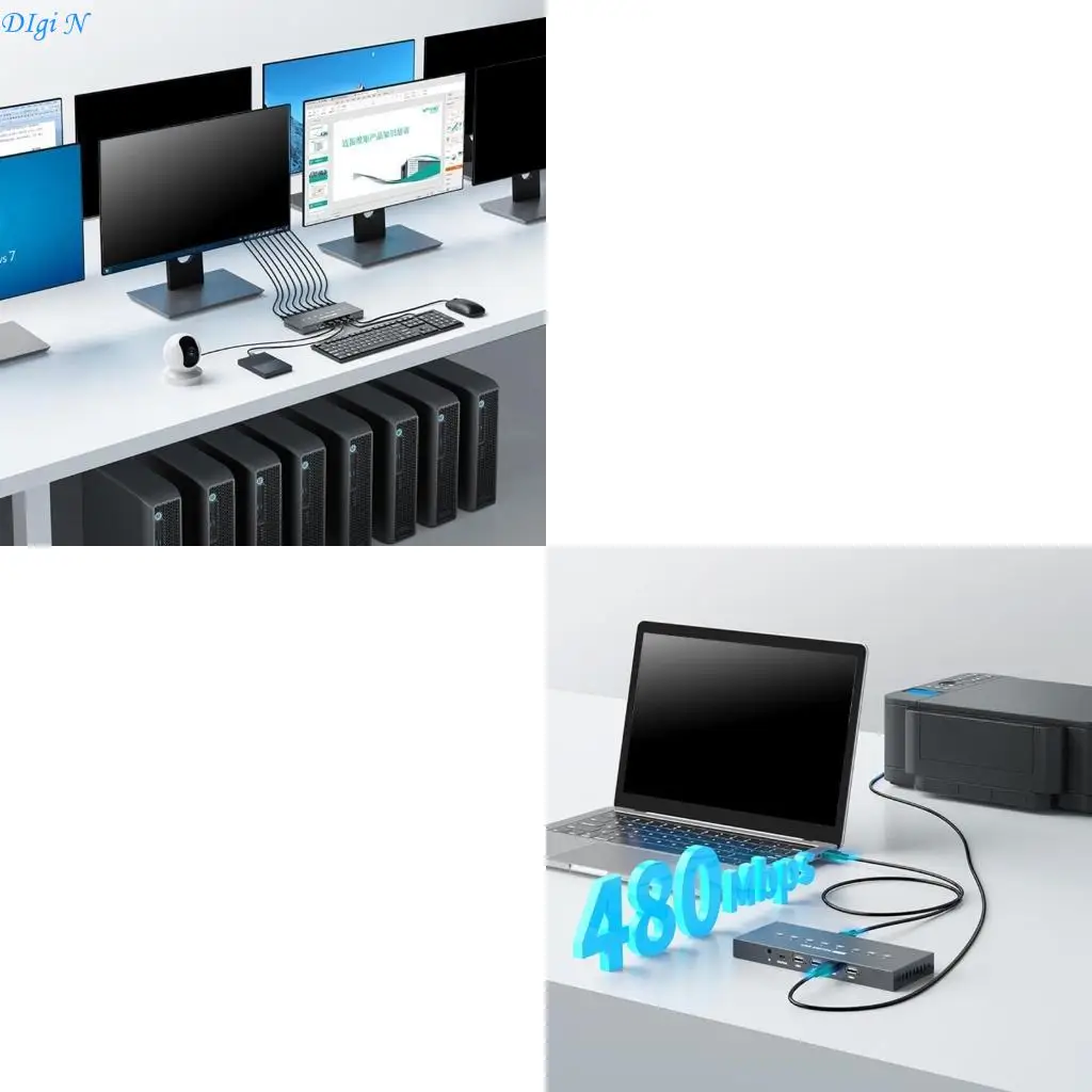 

USB Printer Sharing Device, 8 in 4 Out Printer Manual Sharing Device 8Port KVM Switching Splitter Hubs Converters R2LB