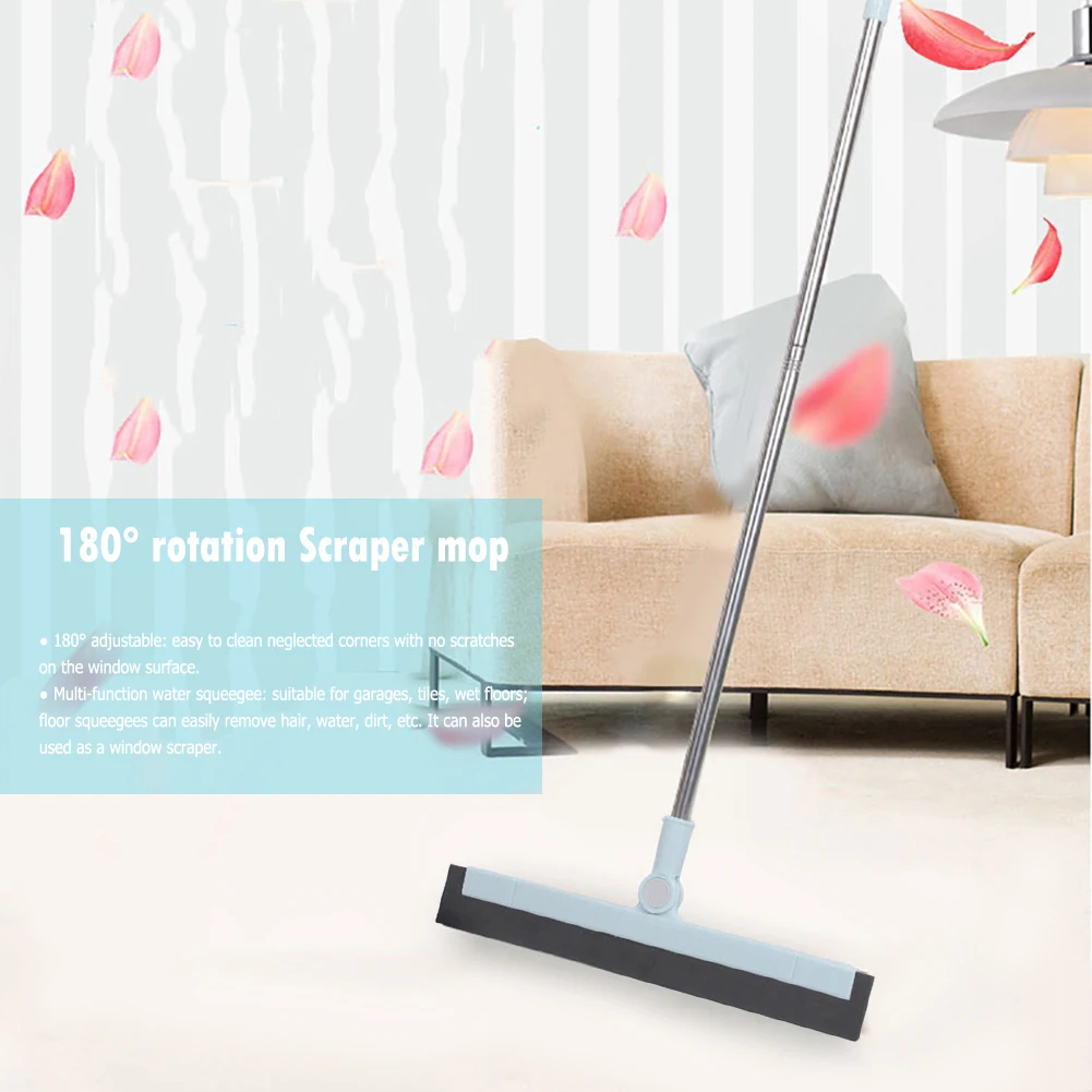 Long Handle Floor Squeegee Floor Squeegee 180 Degree Adjustable Floor Wiper Heavy Duty Household Broom Blade for Floor Tile Hair