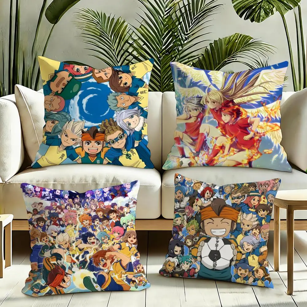 I-Inazuma Eleven Anime Cushion Cover Silky Short Plush Invisible Zipper Dustproof Sofa Pillow Case for Home Decor