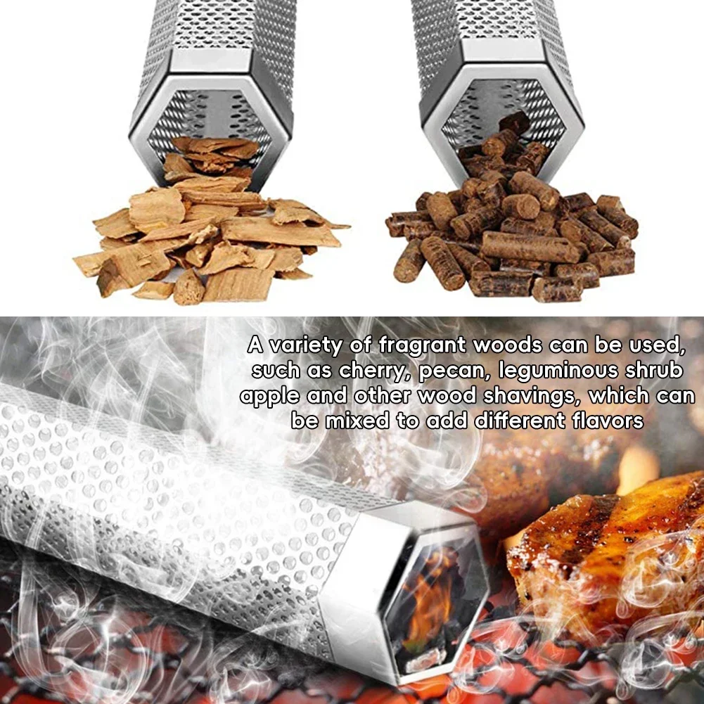 

Генератор дыма из нержавеющей стали с древесными пеллями для горячего или холодного 5-часового медленного курения, трубка для курильщика на пеллетах, работа с курильщиками на гриле-барбекю