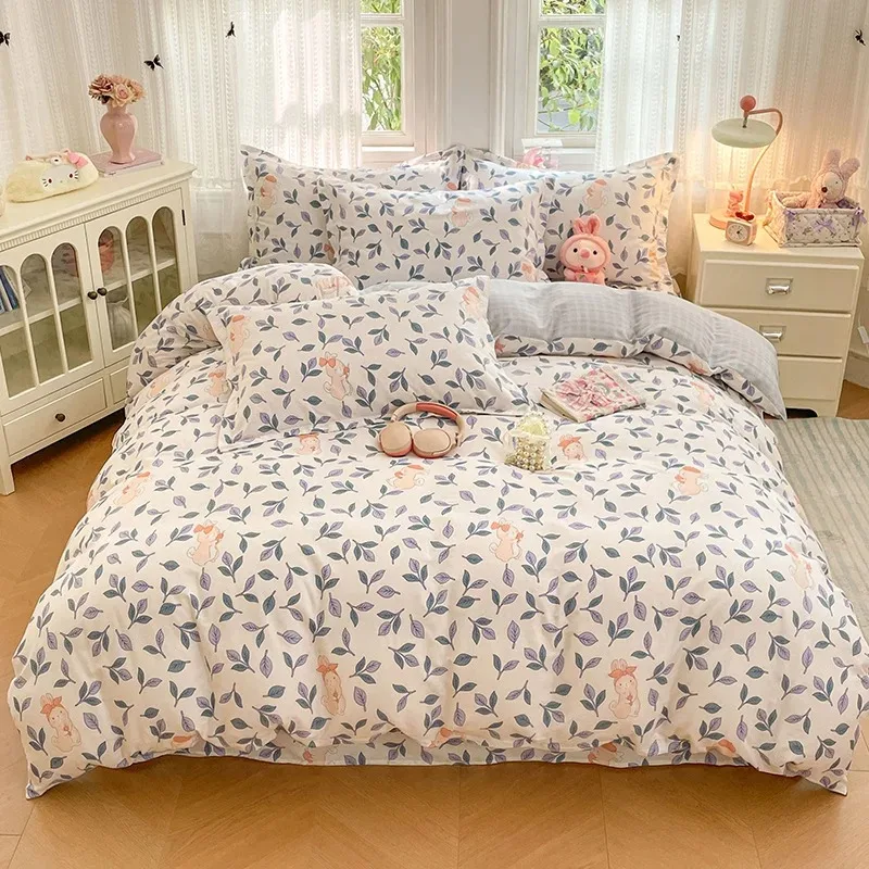 four-piece set Ultra Soft 100% Cotton Cover Set Queen King Size, Breathable Washed Cotton Bedding Set, Hotel Quality Quilt Cover