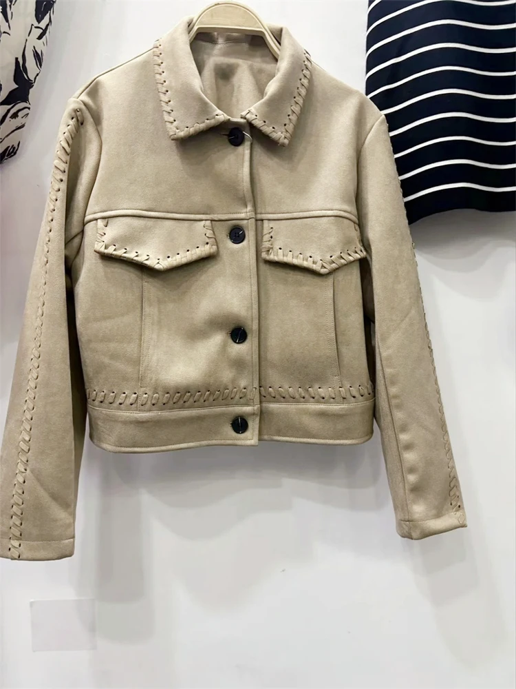 

Casual Sle Women's Jaet New Spring Summer Design Knitted Velvet Surface Effect Outerwear Long Sve ort Length Button ...