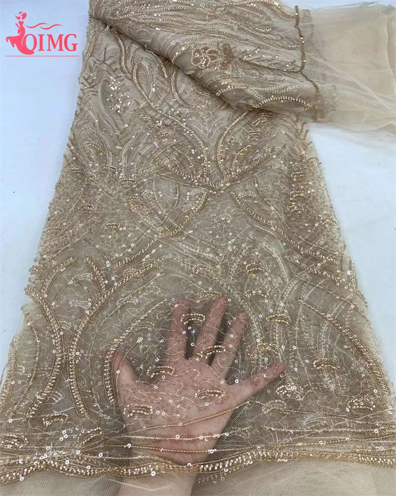 

OIMG African Lace Fabric 2024 Sequins Beaded Embroidery Groom Nigerian Bridal High Quality French Tulle Lace Fabric For Sew