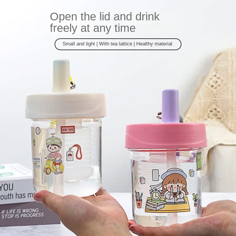 

Милая детская бутылка для питьевой воды, 550 мл, соломенная портативная бутылка, пара студентов, пластиковая чашка, подарок, школа, дети