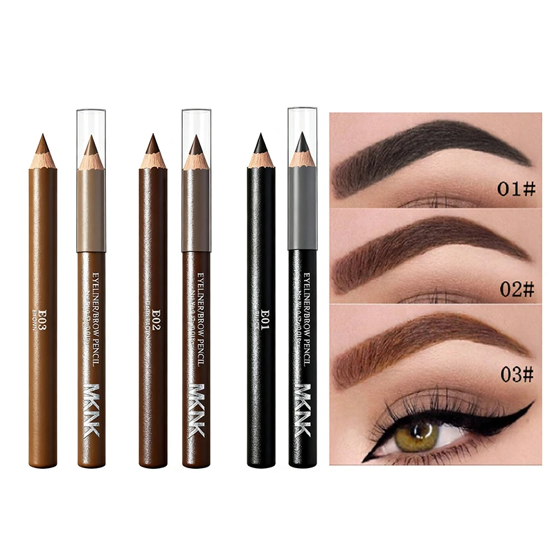 Crayon à sourcils et stylo Eyeliner en bois 2 en 1, crayon Eyeliner professionnel imperméable, couleur facile, noir naturel, marron foncé