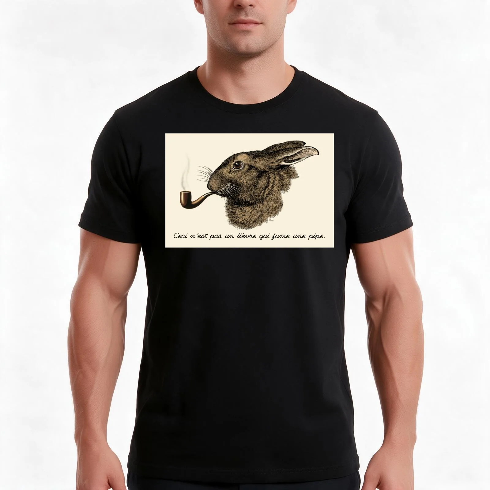 This is not a hare smoking a pipe. - Magritte Parody T-Shirt Summer Casual Cotton Tee Oversized Streetwear Tops 100% Cotton