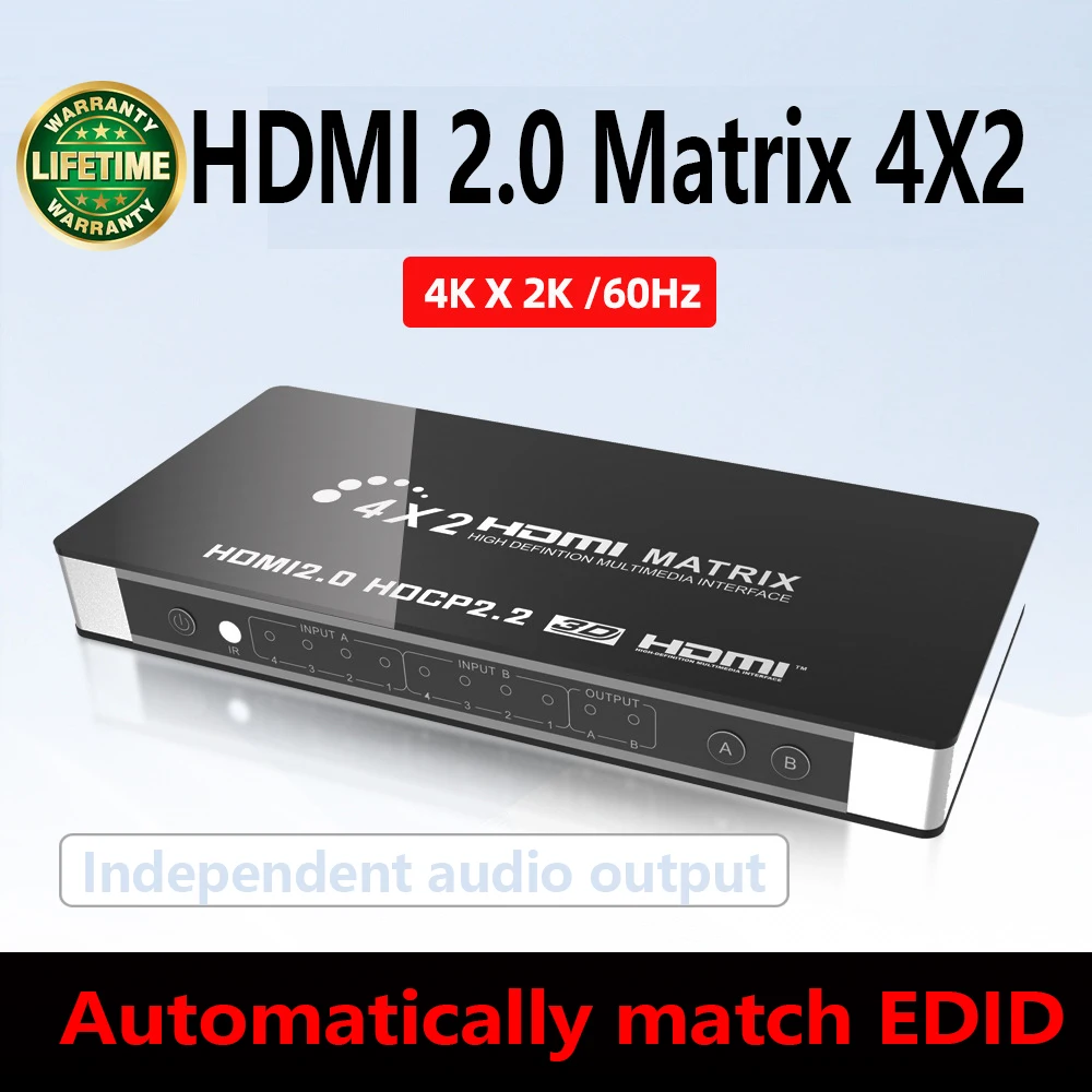 

4K HDMI Matrix 4x2 Matrix with Audio Matrix HDMI Matrix Switch 4 in 2 Out Matrix Switcher Splitter for PS4 DVD Laptop PC to TV ﻿