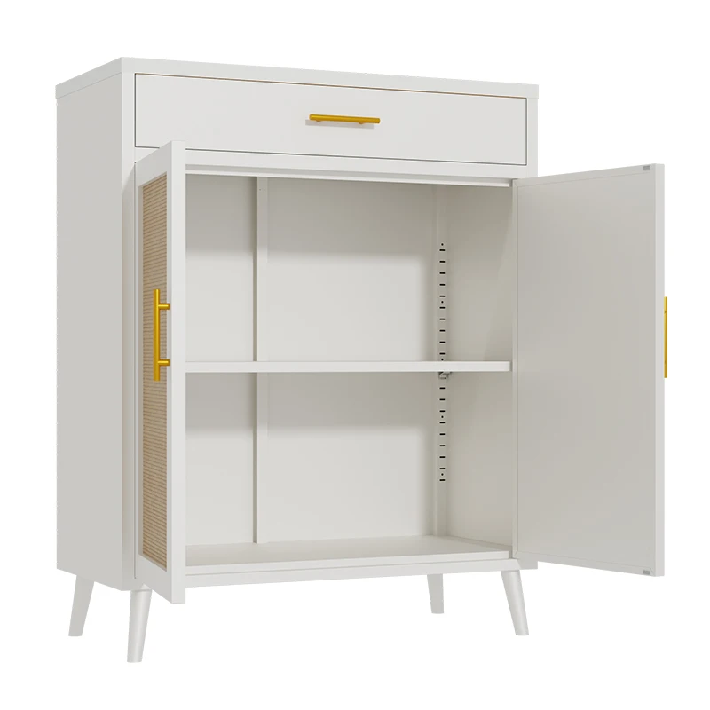 ！@Natural Rattan Door Metal Sideboard Buffet Accent Cabinet Dining Room Storage Furniture for Living Room Home Use