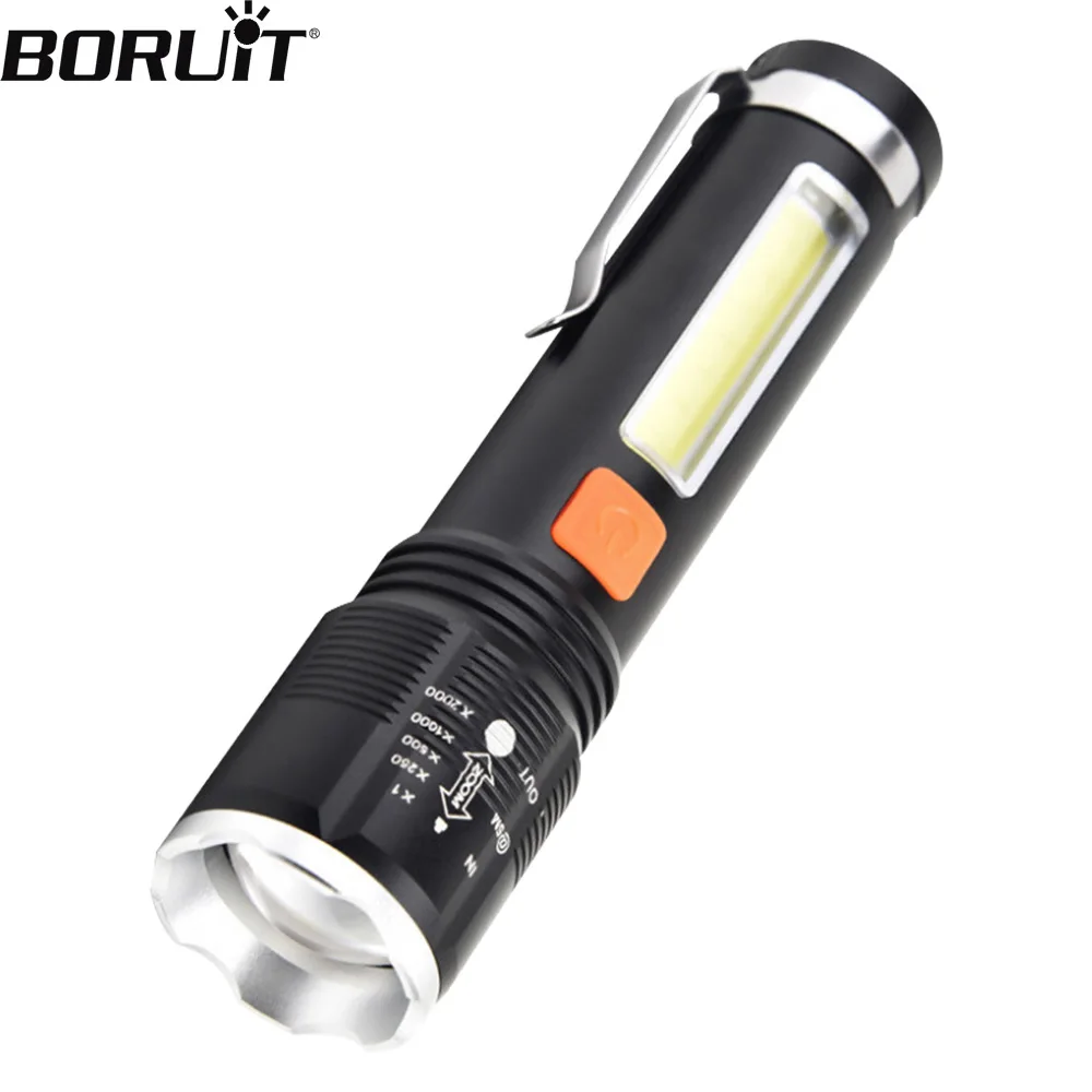 

BORUiT Portable Zoomable LED Flashlight 1000LM 4-Modes USB Rechargeable Telescopic Torch Outdoor Emergency Camping Light Lantern