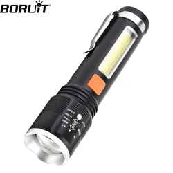 BORUiT Portable Zoomable LED Flashlight 1000LM 4-Modes USB Rechargeable Telescopic Torch Outdoor Emergency Camping Light Lantern