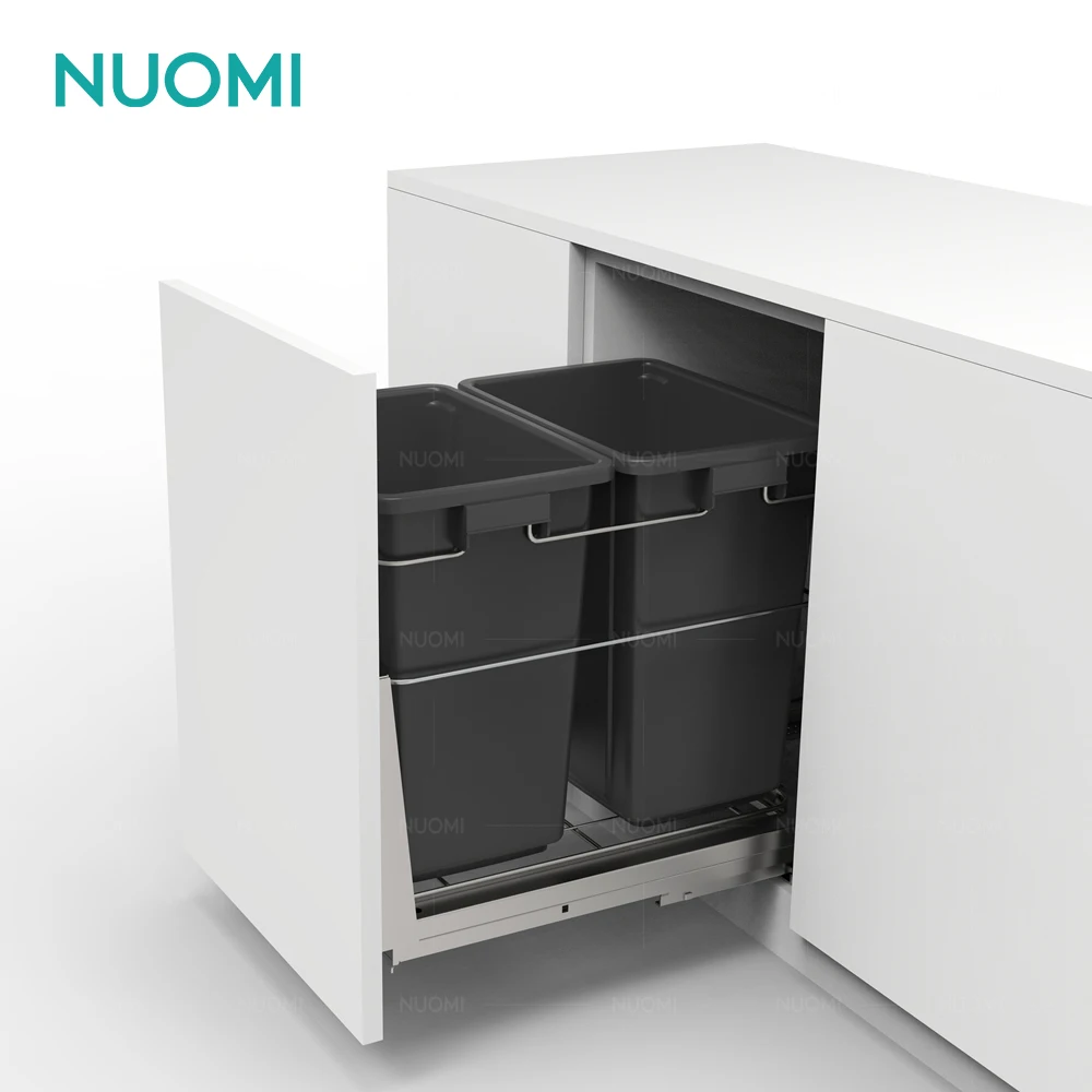 NUOMI Kitchen Cabinet Waste Bin Pull Out Waste Container Rubbish Two Box Plastic Dustbins Recycle Built-In Kitchen Trash Can