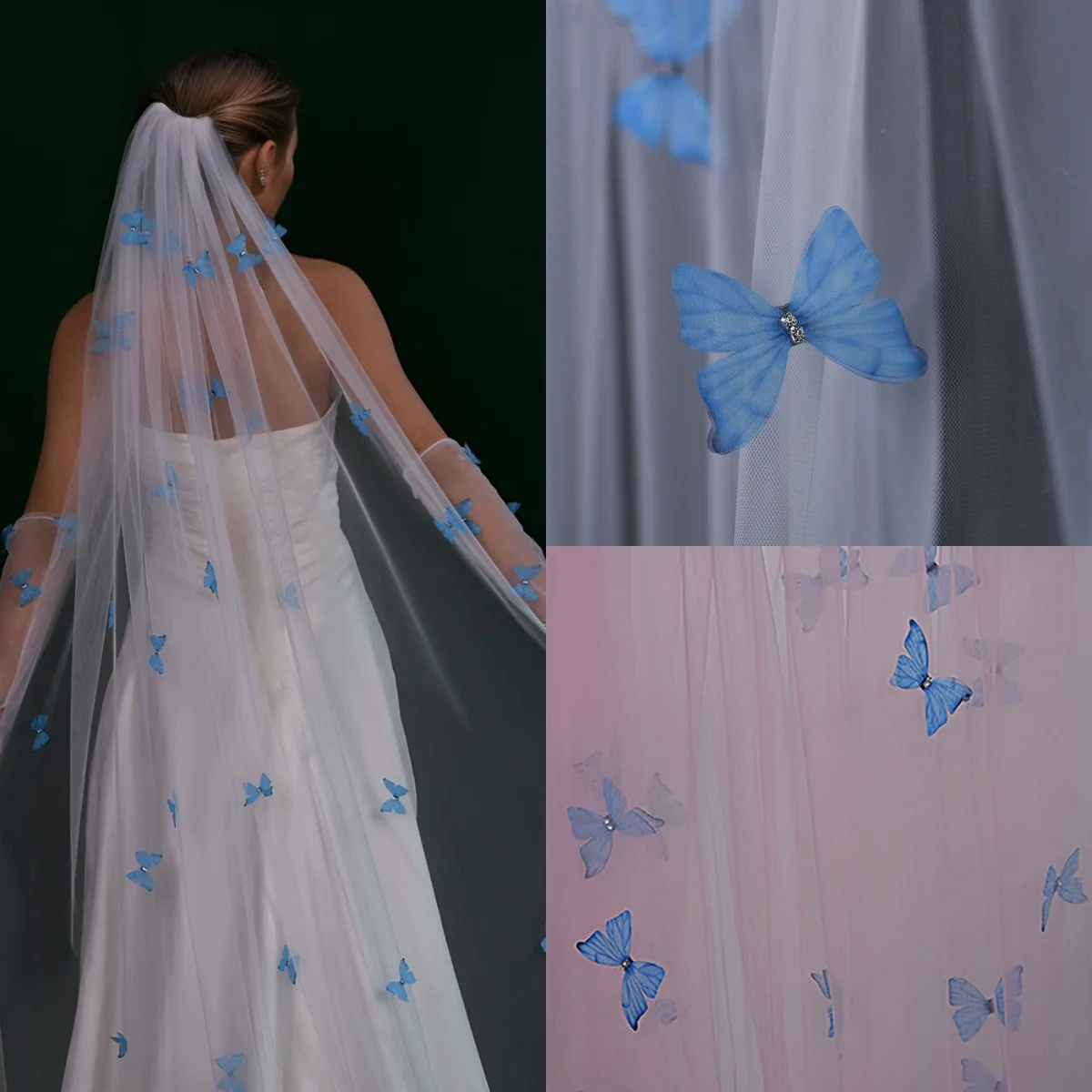 Voiles de mariage princesse avec appliques papillon, une couche, longueur de valse, bord appliqué avec peigne, accessoires sur mesure pour patients