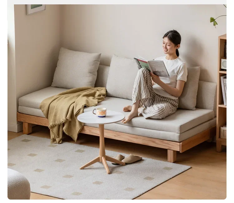 Nordic solid wood sofa bed small apartment multi-function folding bed living room dual-purpose tatami push-pull bed