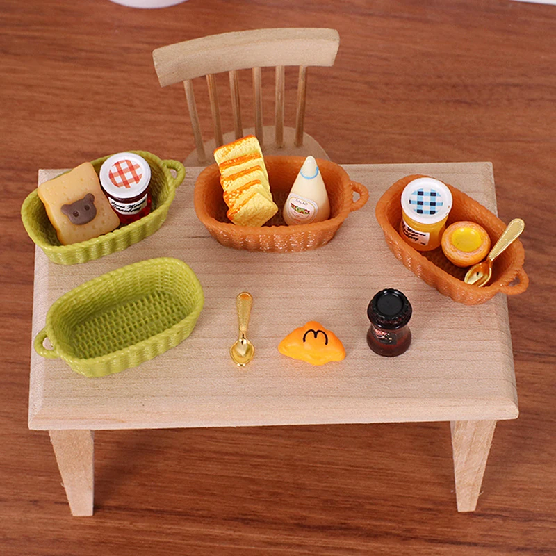 

Bread Jam Basket Set Miniature - 1/12 Scale Kitchen Decoration for Dollhouse Accessories and Pretend Play Toys