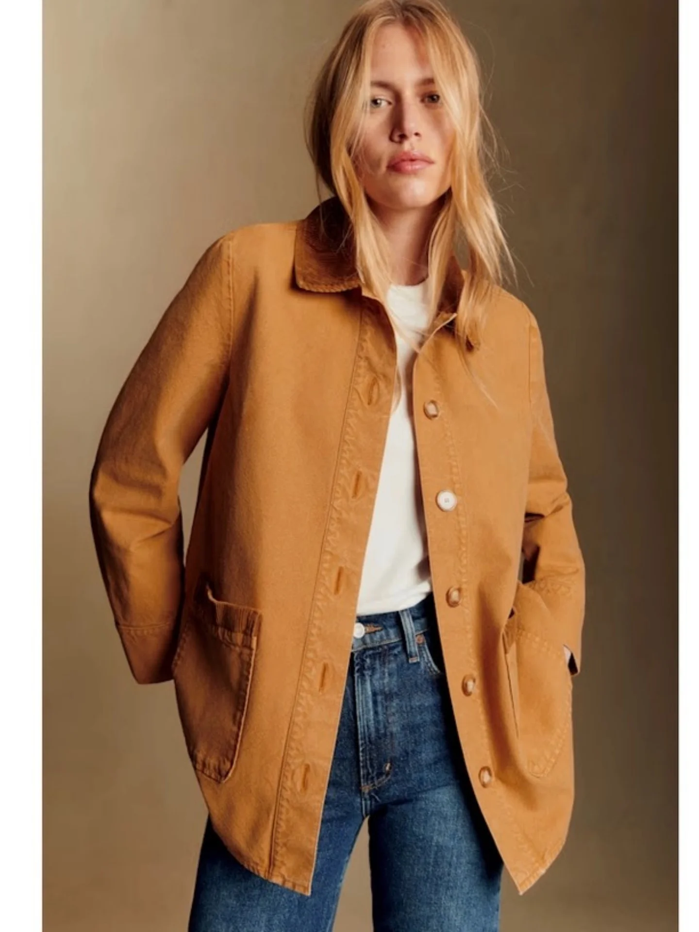 

Retro Barn Style Jacket Coat Women's Velvet Collar Workwear Design Sense Top Long Sleeve Collar Mid-Length Pure Color