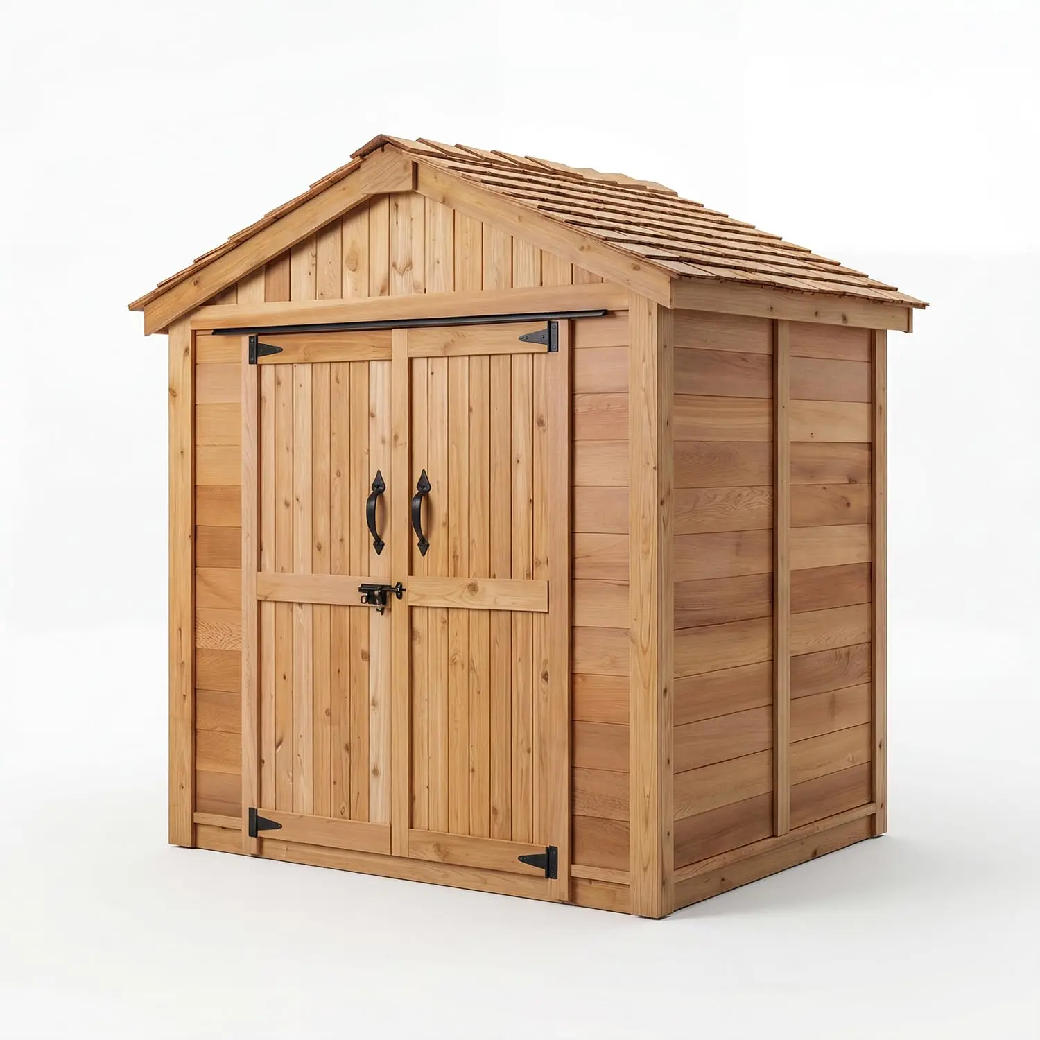 Western Red Cedar Storage Shed with Shingle Roof & Double Doors, 6ft W x 4ft D, Customized
