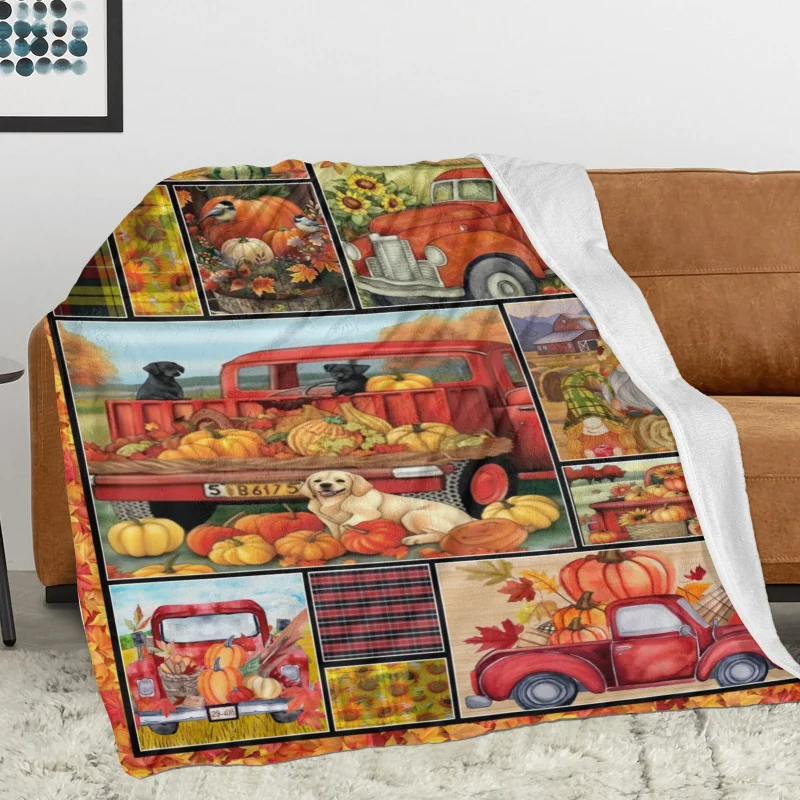 

Thanksgiving Throw Blanket Gifts for Kids Adults Family Fall Pumpkin Truck Decorative Blankets Flannel Throws for Bed Couch