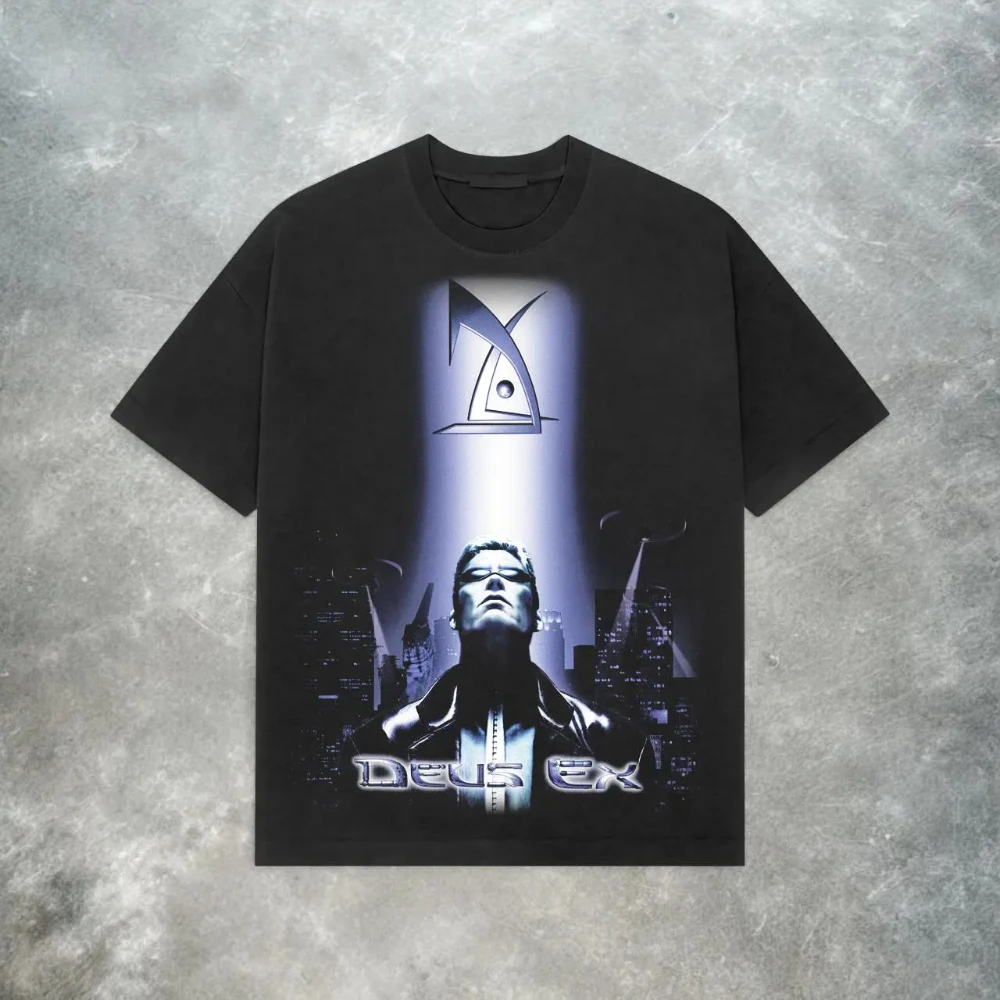 Deus Ex Retro T-Shirt – Y2K Cyberpunk Role-Playing Game Heavyweight Pure Cotton Shirt  Couple's All-Season Streetwear Shirt