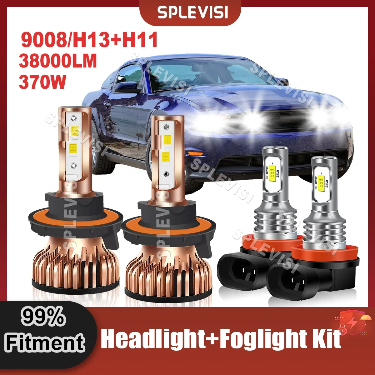 

LED Headlight High Low Beam H13/9008 +H11 Foglight Kit HID White For Ford Mustang GT 2005 2006 2007 2008 2009 2010 2011 2012