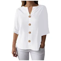 Chemisier en mousseline pour femme, chemisier d'été en coton et lin, chemise longue élégante unie, t-shirt pour adolescentes, chemisiers et blouses à manches 3/4 pour femme 3
