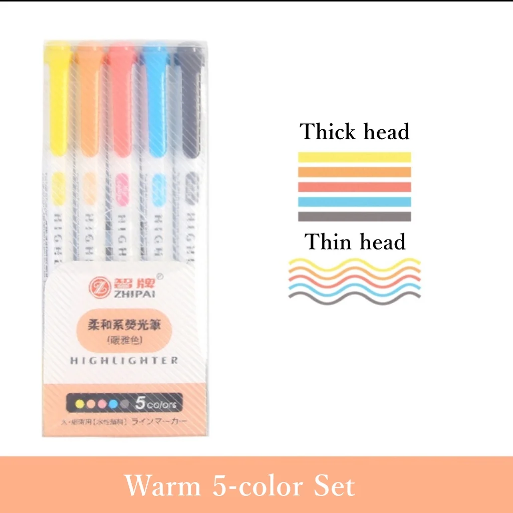 5-color Double-ended Highlighter Markers Student Color Pen Student stationery kawaii school supplies  markers  marker pens