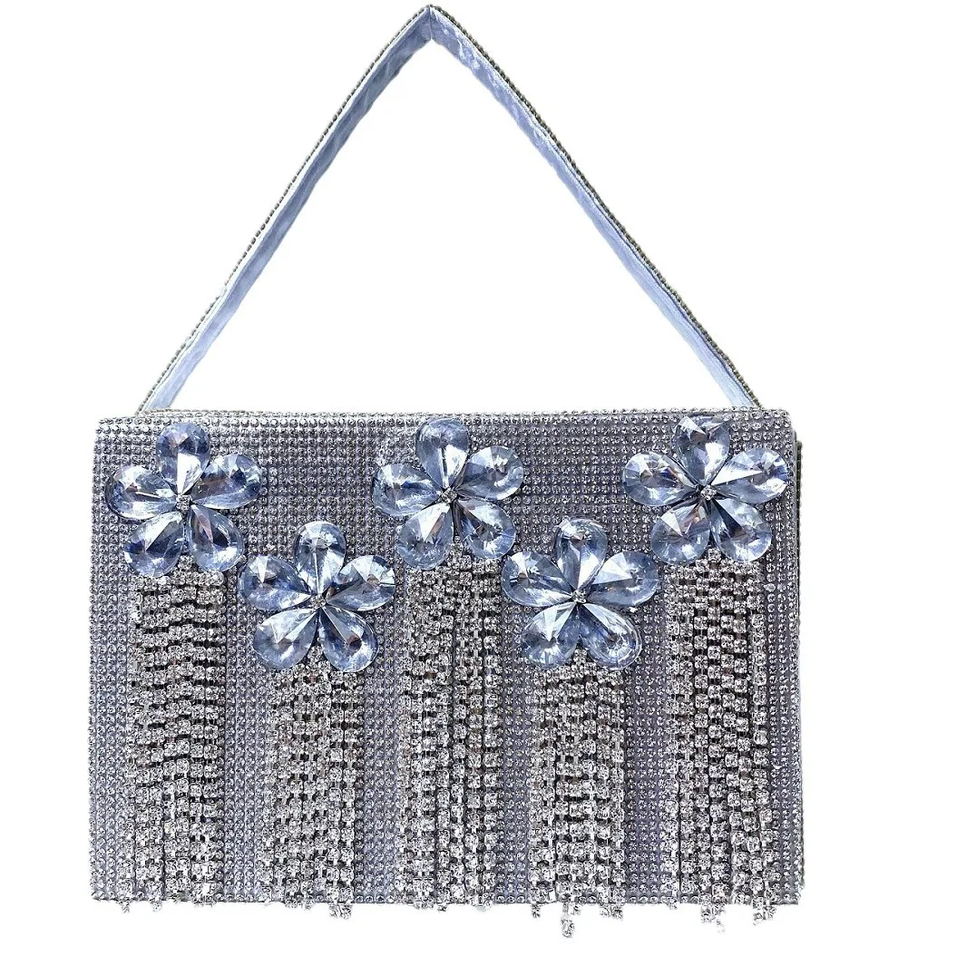 

French Retro Shiny Rhinestone Box Banquet Silk Satin Messenger Small Square Dinner Bag Party Gathering Bolsos De Mujer Tendencia