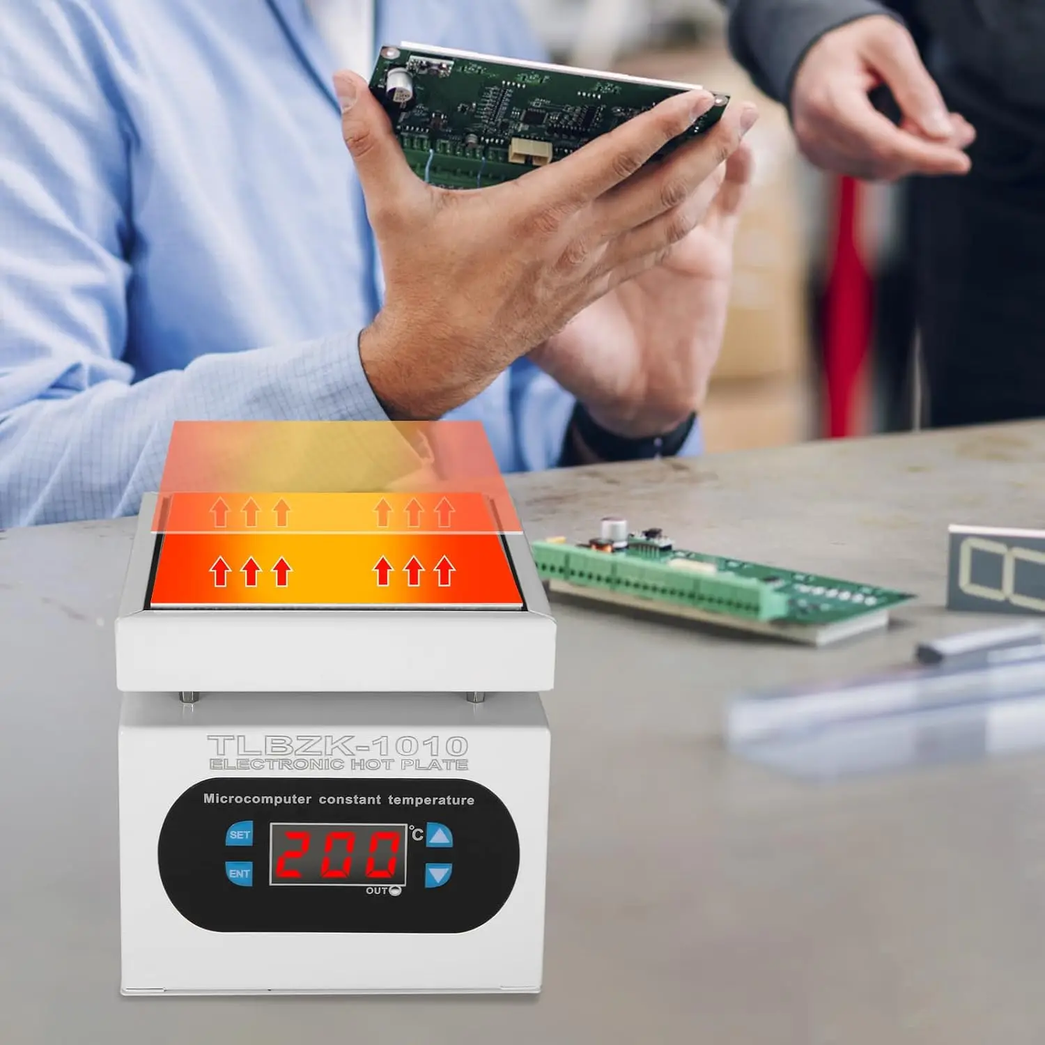 

Паяльная станция 350 Вт 110 В, электрическая нагревательная плита с LED-дисплеем и микрокомпьютерным управлением для предварительного нагрева и ремонта, лабораторная (100x100 мм)