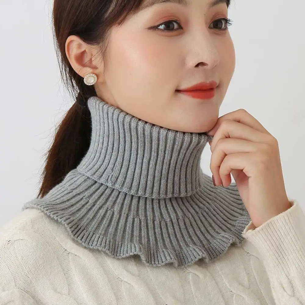 Fashion Warm Knitted Fake Collar Windproof With Wooden Ears Scarf Detachable Winter Neck Warmer Men Women