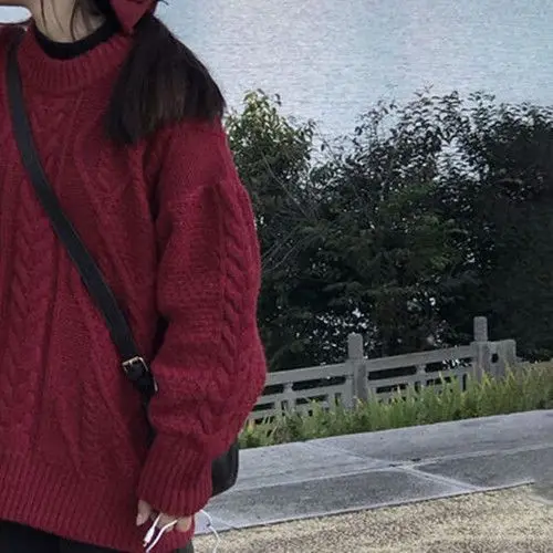 Sweater Women 2023 New Spring Autumn Winter O-Neck Full Length LOOSE Vintage Girls Sweater All-match