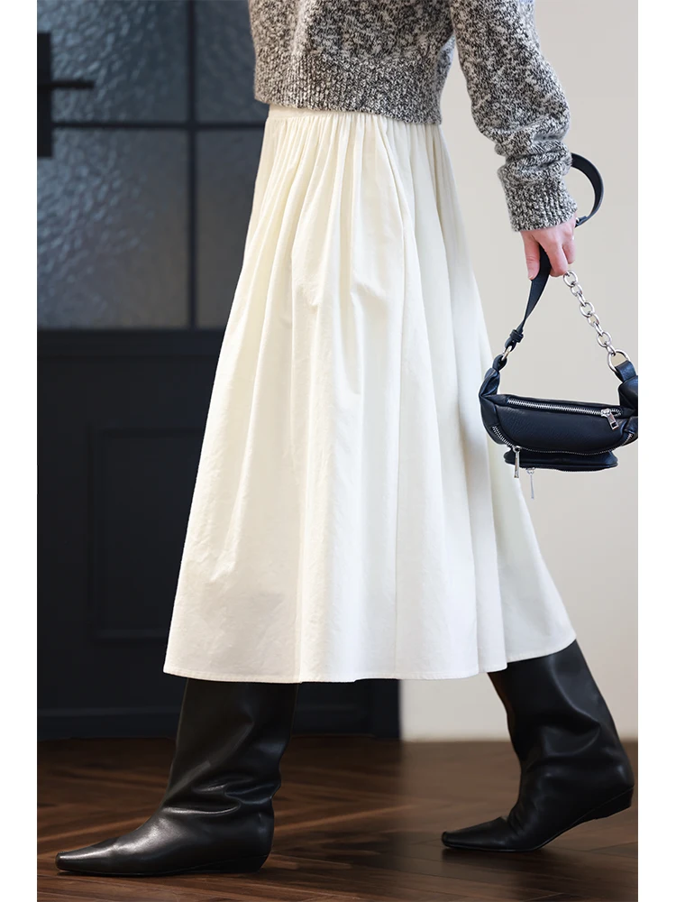 

Ele High Waist Slimming Full Cotton Corduroy A-Line Skirt Pleated Mid-Length Autumn New Faion Women's Skirt