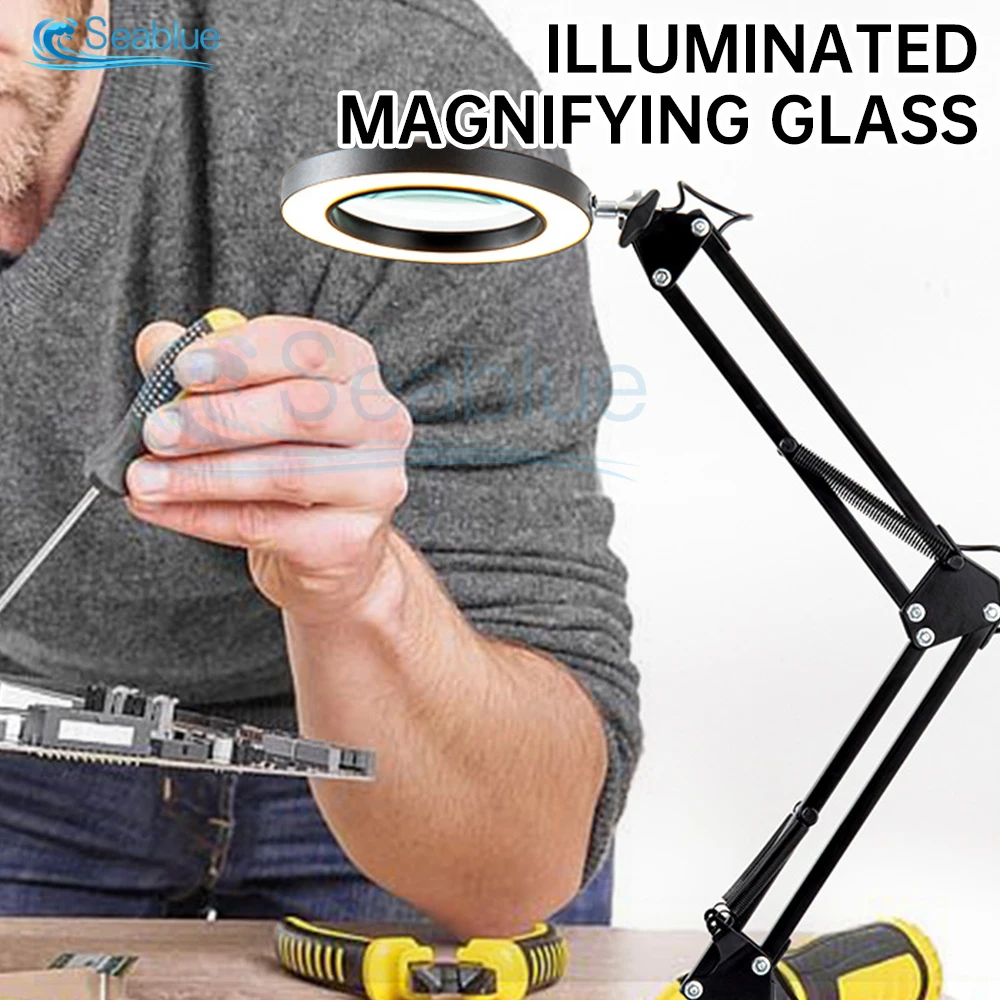 LED 10X NEW Illuminated Magnifier USB 3 Colors LED Magnifying Glass for Soldering Iron Repair/Table Lamp/Skincare Beauty