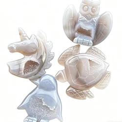 1PC Natural Agate Unicorn,Owl,Turtle,Penguin Natural Crystal，Mineral Collectible Specimen，Small Ornament Decor Art Carving