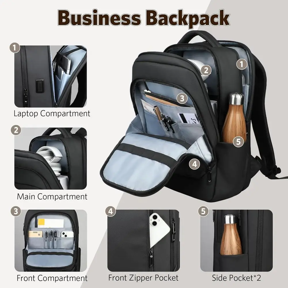 Laptop Backpack or Men, 17 Inch BusinTravel Backpack with USB Charging Port, Water Resistant Computer Backpack Bag or Work/Oice/