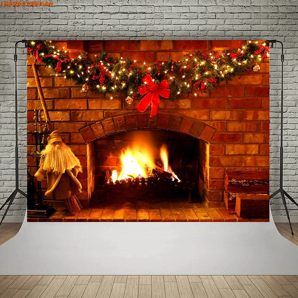 Photography Backdrop Brick Wall Fireplace Wood Fire Burning Flame Baby Portrait Photocall Background for Photo Studio