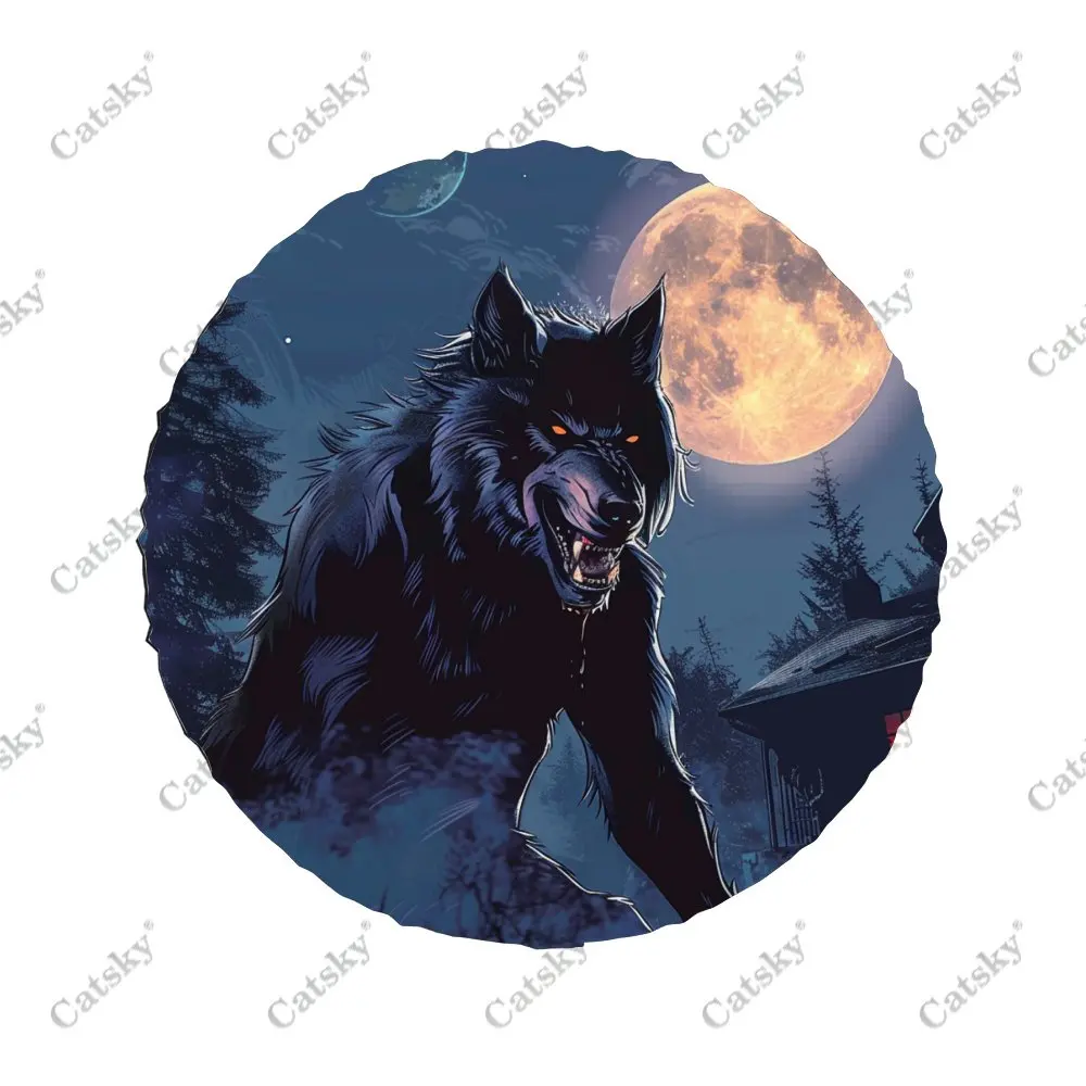 Terrifying Werewolf At Night Car Spare Tire Cover Auto Accessories Decor Wheel Wrap Protect for Trailer SUV Truck Camper 14-17in