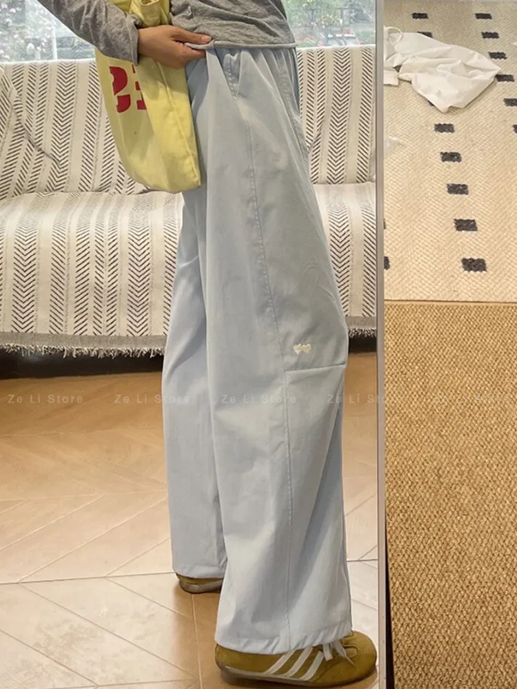 

High Waist Loose Fit Straight Leg Climbing Sports Pants Women's Summer Thin Embroidered Workwear Trousers Casual Loose Jeans