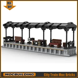 Railway Platform MOC Building Blocks Train Station City Architectures Technology Bricks DIY Assembly Model Sets Toys Xmas Gifts