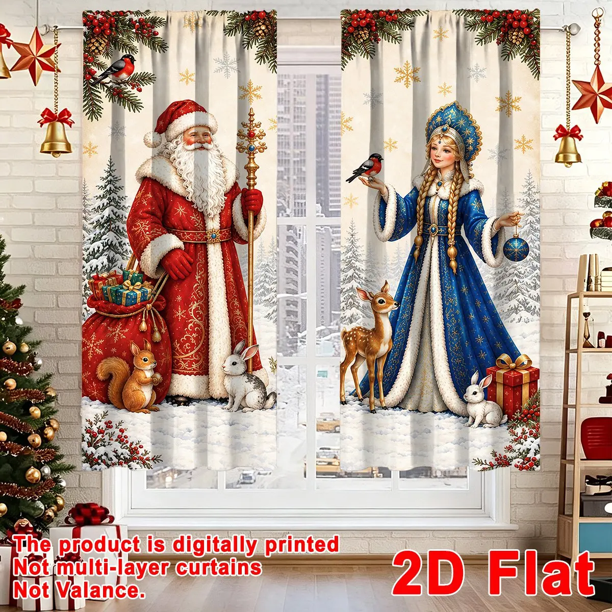 2pcs Christmas Curtain Merry Christmas Decoration for Home 2026 Christmas Window Treatment Navidad Natal New Year Gift 2027