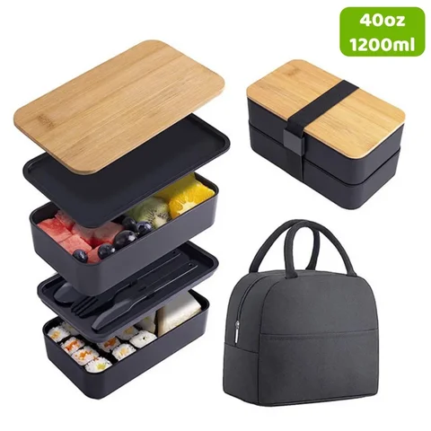 Yetişkin Bento Öğle Yemeği Kutusu, Çocuklar için Çatal Bıçak Takımı ile 2 Katlı Yiyecek Saklama Kabı Seti, Saklama Kabı, Mikrodalga ve Bulaşık Makinesinde Yıkanabilir
