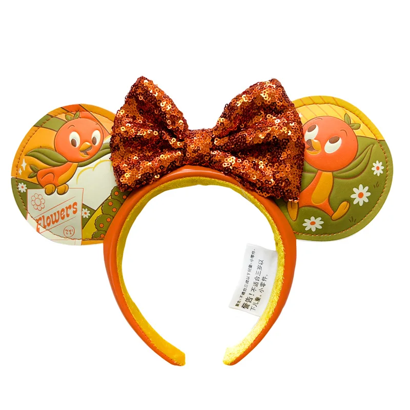 

Disney Mickey Mouse Ear Headband Cartoon Disneyland Orange bird Mickey Headwrap Adult/Kid Plush Cosplay dryad Bow Hair Accessory