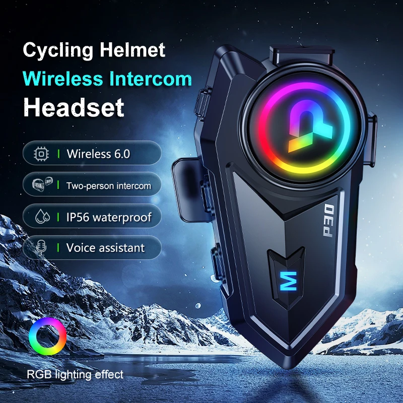 

Беспроводная гарнитура P30 с двумя микрофонами для мотоциклетного шлема: интерком, громкая связь, водонепроницаемая, с функцией воспроизведения музыки, FM-радио и наушниками