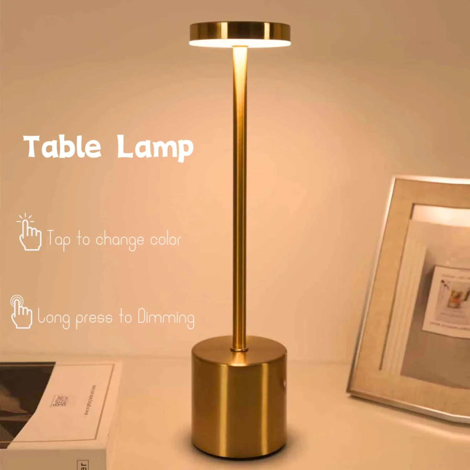 Simple LED Rechargeable  Metal Table Lamp Three Colors Bedside Creative Ambient Light  Outdoor Decoration Night Light
