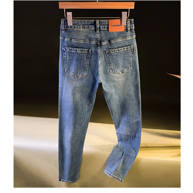 Высококачественные модные осенние джинсы в корейском стиле для мужчин с модными эластичными, приталенными, небольшими ногами, повседневными и универсальными мужскими брюками.