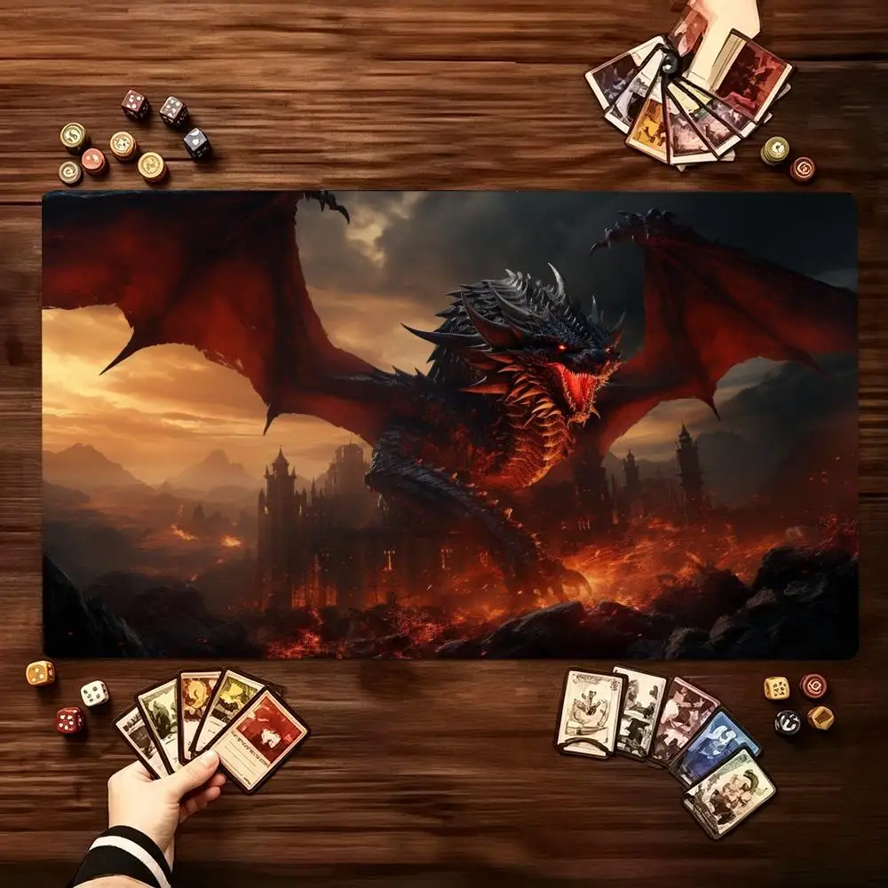 Fiery Red Dark Dragon Epic Fantasy Art Non‑Slip Rubber Game Playmat For Tabletop Card Game Entertainment Desktop Gaming Sessions
