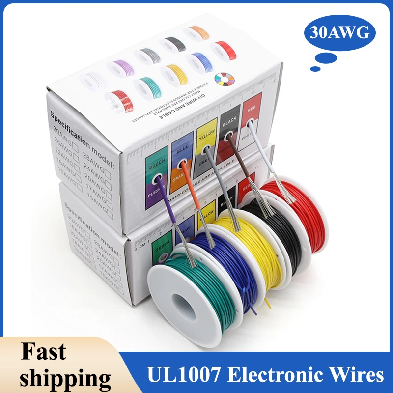 

1/2/3/4Boxed 30AWG UL1007 Electronic Wire PVC Insulation Tinned Copper Cable Stranded Electrical Line PCB Wire（5 Colors Mix Kit）