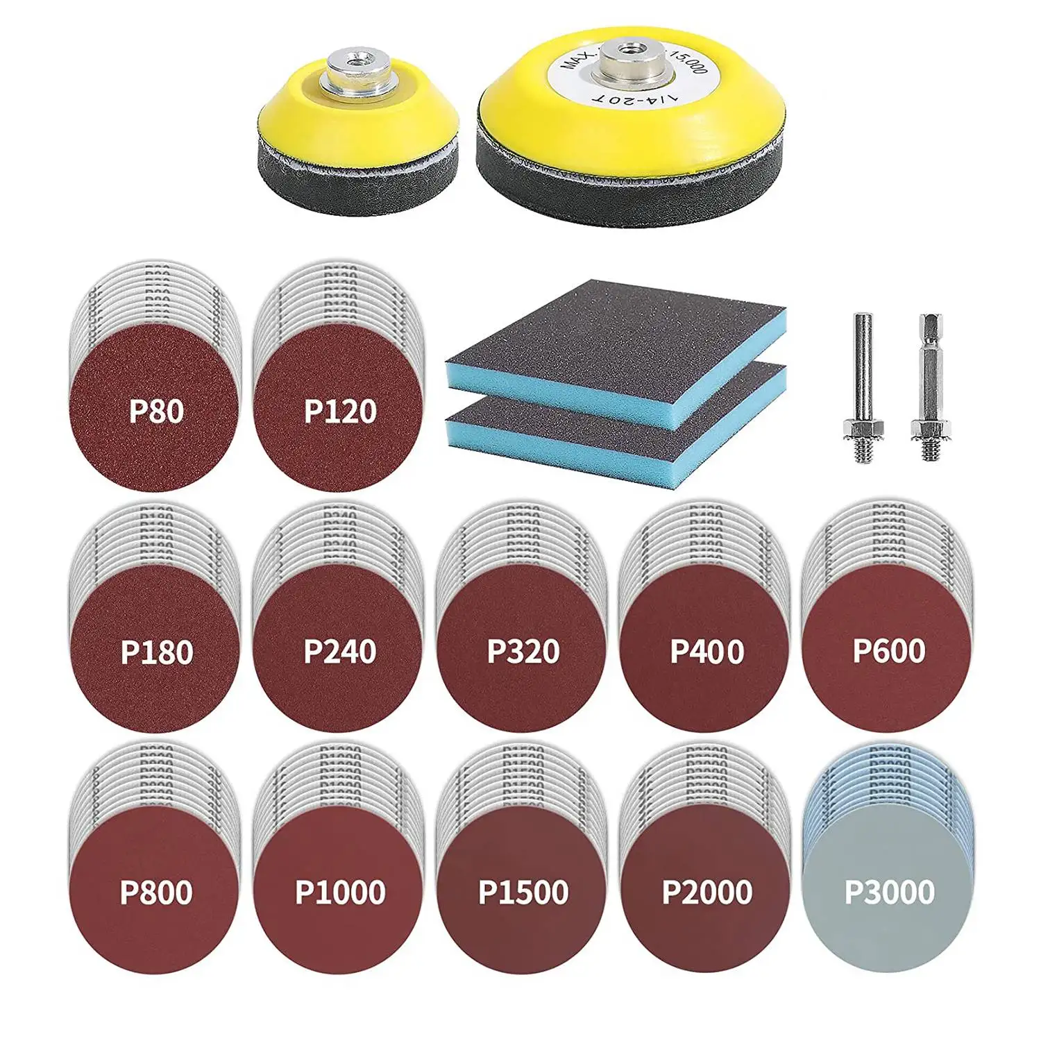 Discos de lixar com Backer Pads, lixar esponja lixadeira, moedor de broca, ferramentas rotativas, 2 in, 3in, 3in, 120PCs