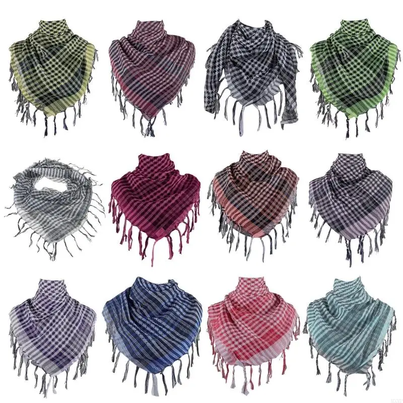 

MXMF Colorblock Houndstooth Shemagh Scarf with Tassels Keffiyeh Neckerchief Head Wrap