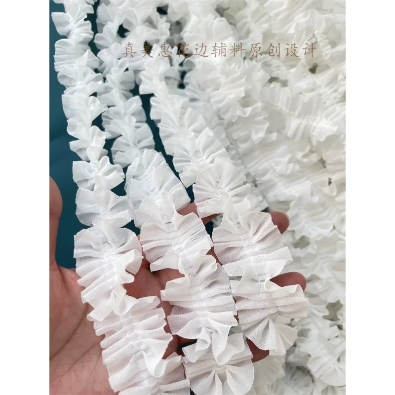 Chiffon Pleated Lace Trims, Ribbon Fabric Applique, Fold Ruffle Dresses, DIY Sewing Supplies, Craft, 2Yards, Off White